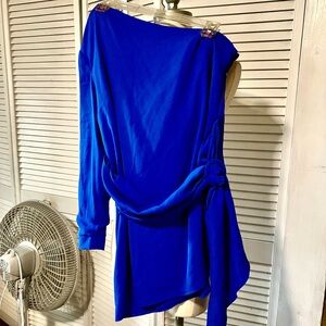 One-Shoulder Royal Blue Draped Dress